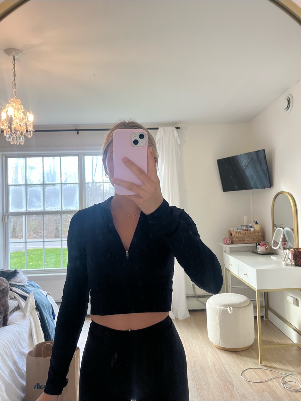 Garage Black Long-Sleeve Cropped Zip Top